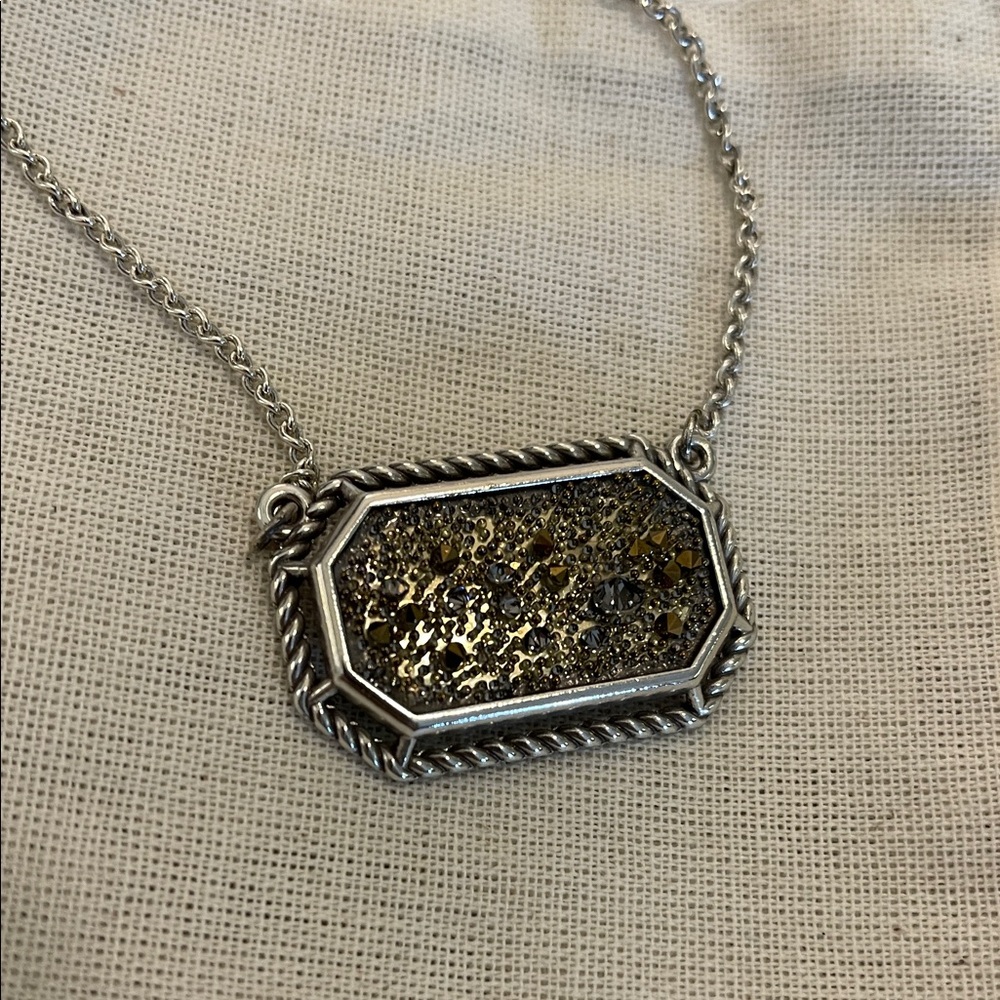 Brighton Silver and Gold-Tone Drusy Pendant Necklace